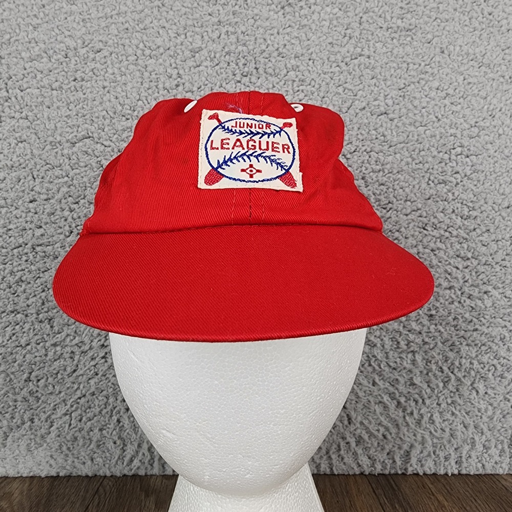 Vintage Junior Leaguer Kids Red Baseball Cap Hat Size 2/4 Cotton Elastic Back